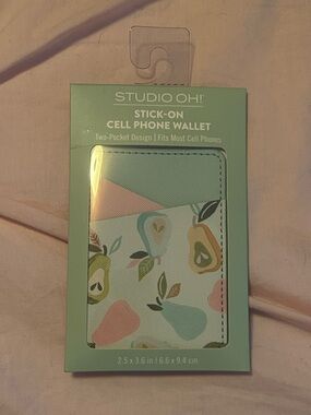 Studio Stick-On Cell Phone Wallet in Mint, Pink & Peach Fruit Print